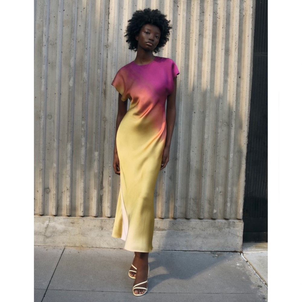 Zara Gradient Midi Dress in Pink and Yellow